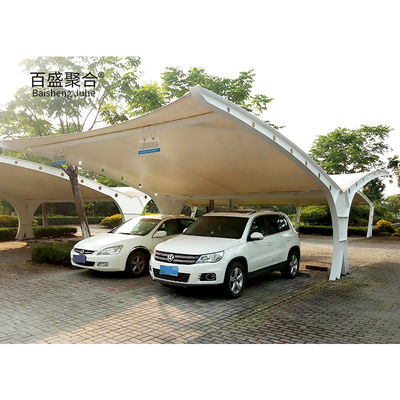 PVDF PTFE Tensile Membrane Fabric Large Steel Frame Automatic Awning for 3 Cars Parking