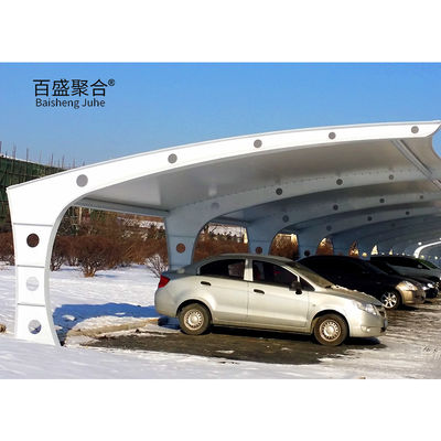 PVDF PTFE Tensile Membrane Fabric Large Steel Frame Automatic Awning for 3 Cars Parking