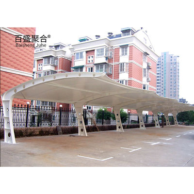 PVDF PTFE Tensile Membrane Fabric Large Steel Frame Automatic Awning for 3 Cars Parking