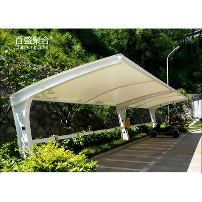 PVDF PTFE Tensile Membrane Fabric Large Steel Frame Automatic Awning for 3 Cars Parking